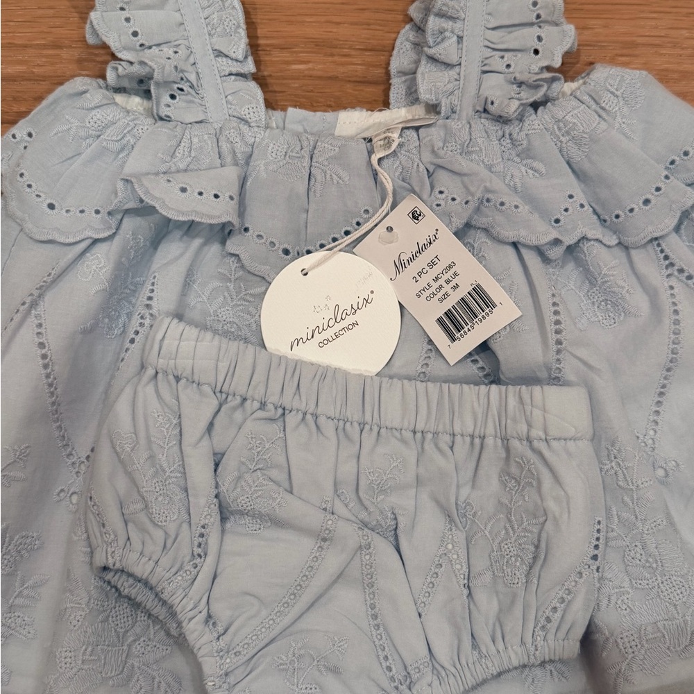 Miniclasix Baby Blue Embroidered Dress Set